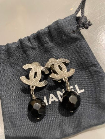 Chanel Black CC Pearl Drop Earring