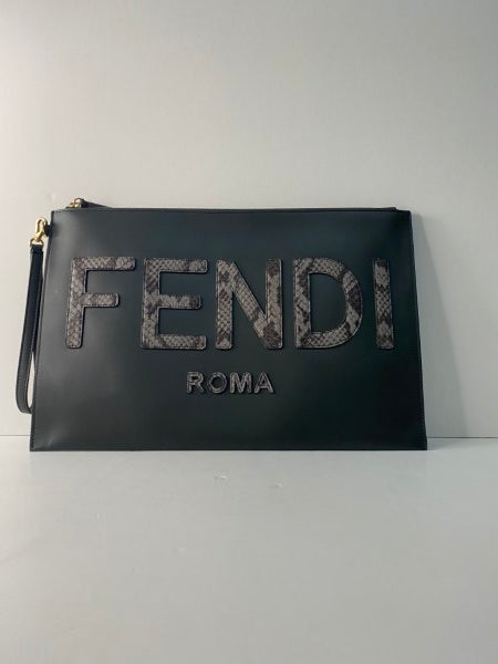 Fendi Dark Grey Python Clutch