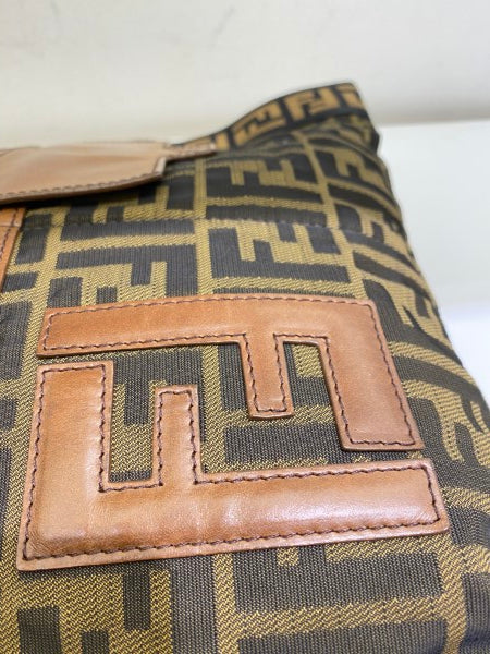 Fendi FF Brown Fabric Crossbody Bag