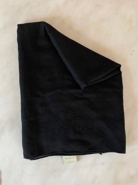 Gucci Black GG Monogram Wool Silk Scarf