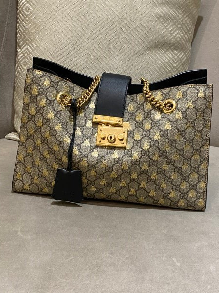 Gucci Bicolor GG Bee Padlock Shoulder Bag