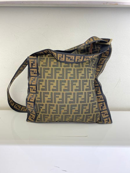 Fendi FF Brown Fabric Crossbody Bag