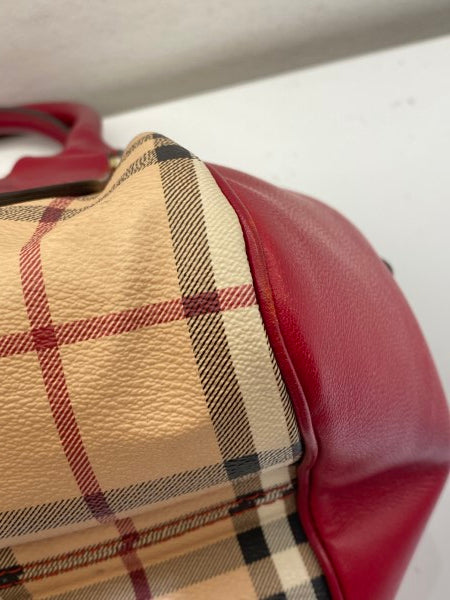 Burberry Haymarket Red Panel Blaze Tote Bag