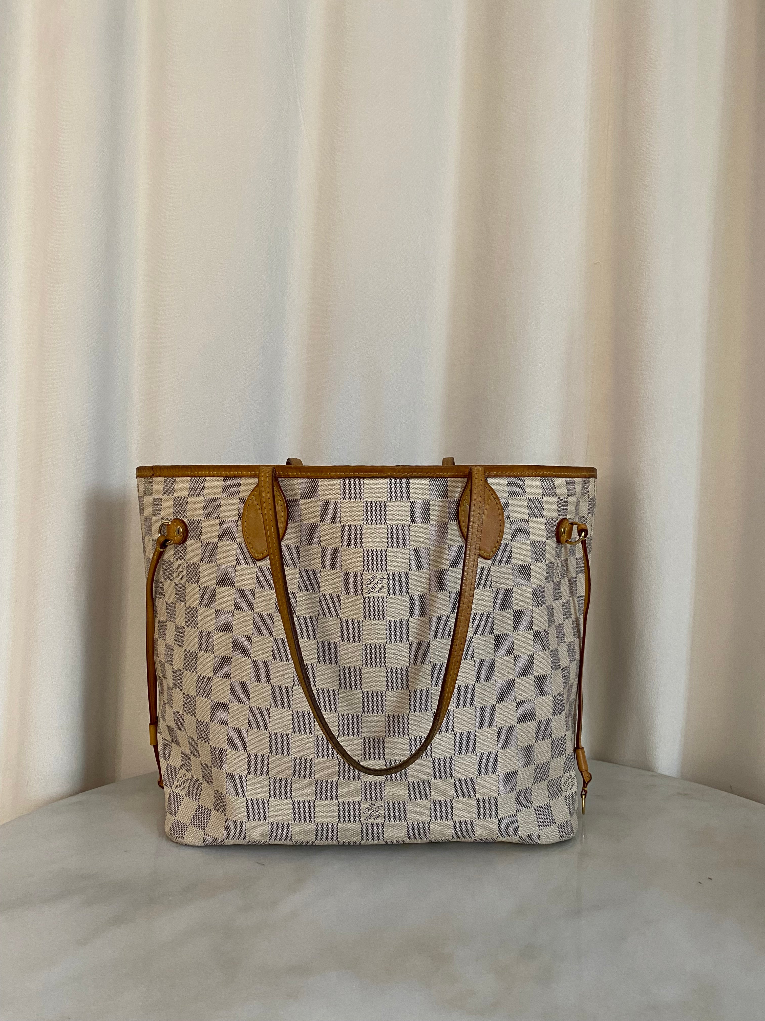 Louis Vuitton Damier Azur Neverfull MM Bag W/ Pouch