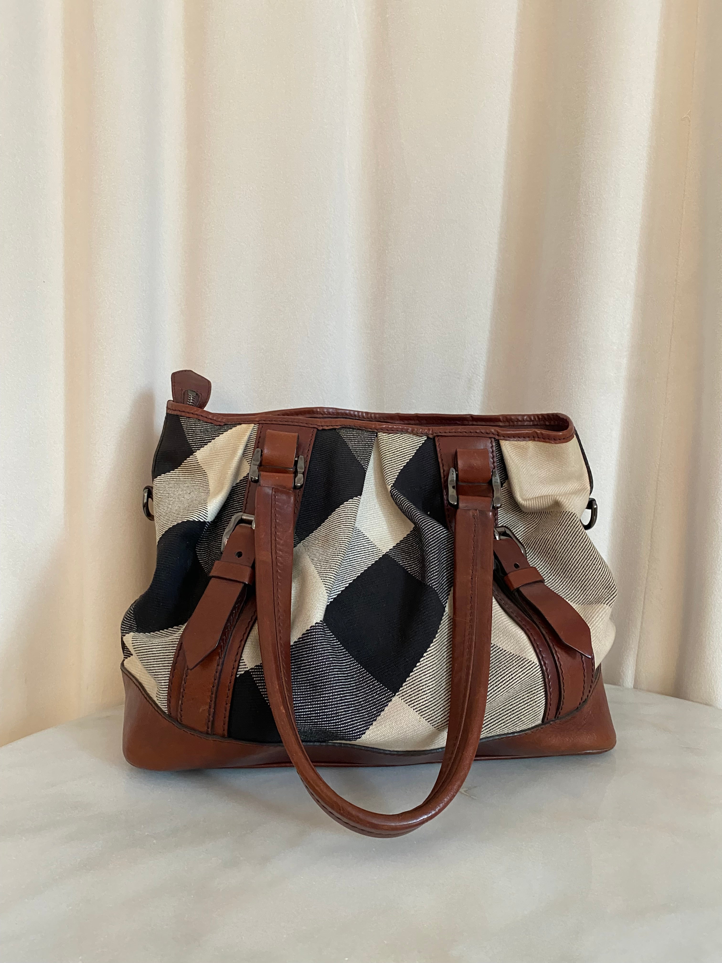 Burberry Brown Mega Check Lowry Large Tote Bag