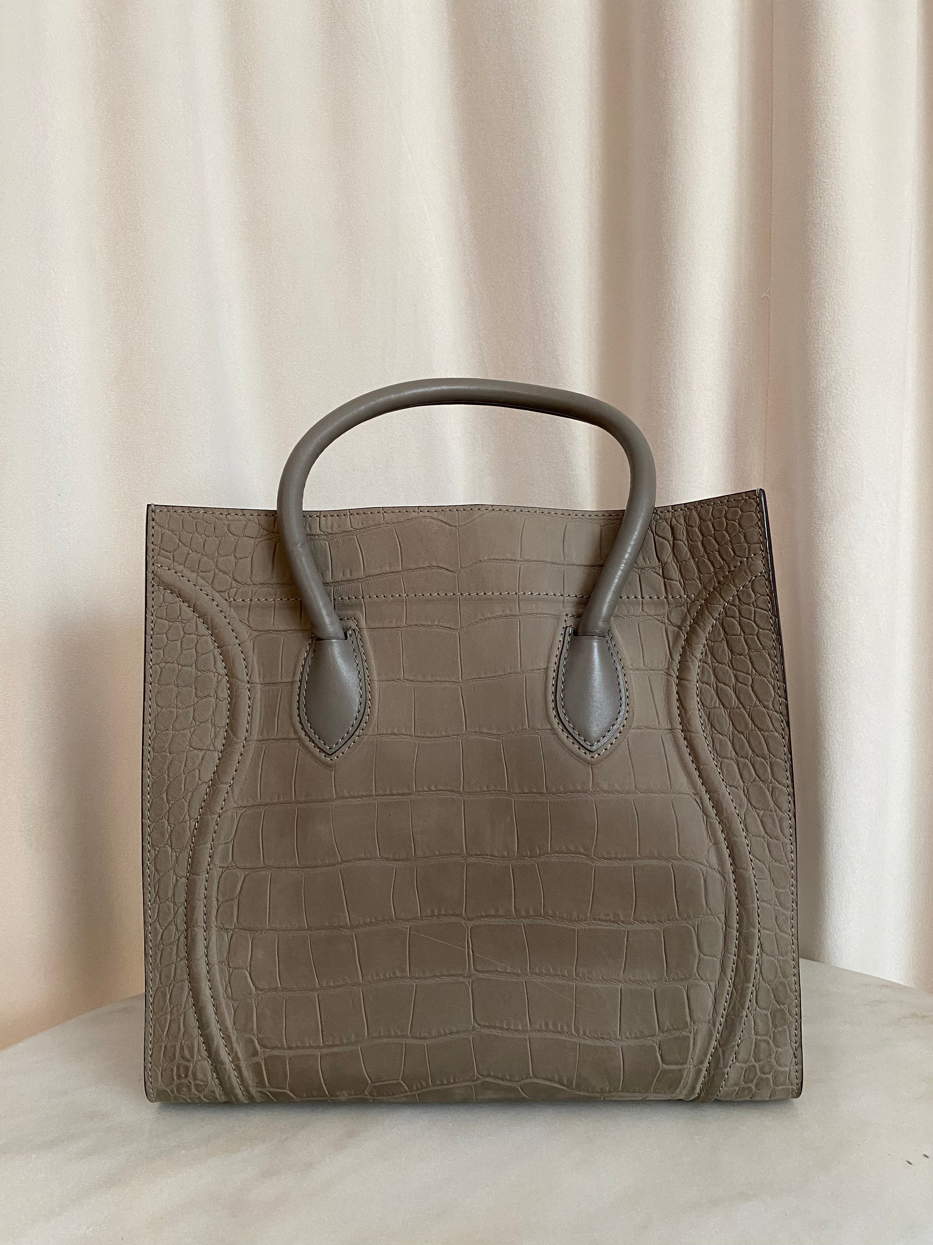 Celine Gray Croco Stamped Nubuck Lluggage Tote Bag