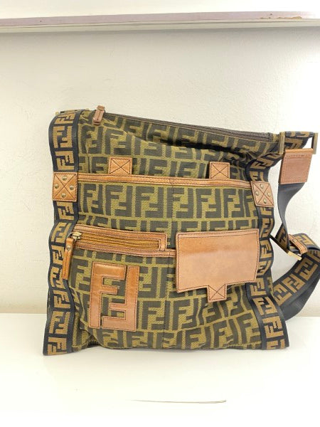 Fendi FF Brown Fabric Crossbody Bag