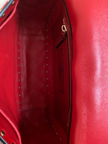 Valentino Red Spike Medium Studded Top Handle Bag W/ Silver Chain