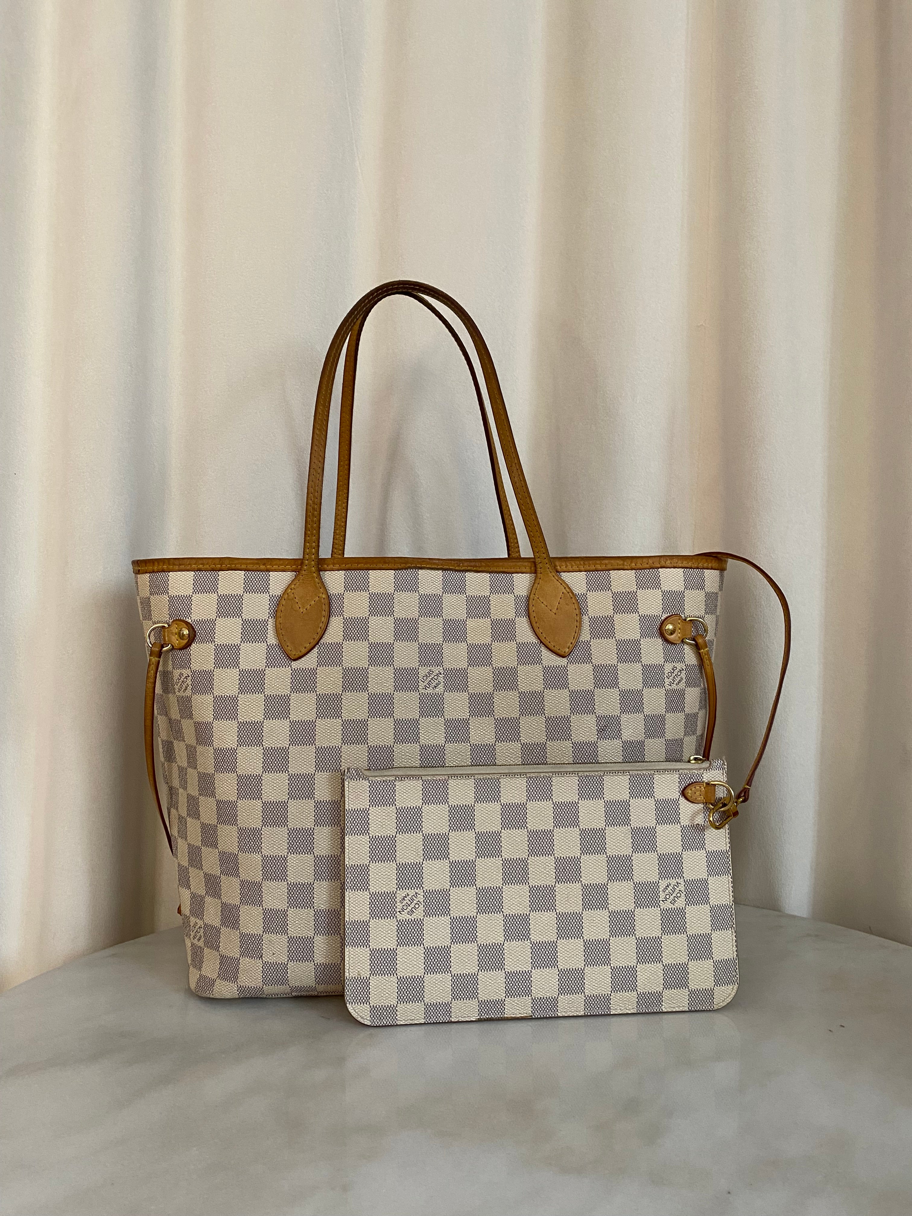 Louis Vuitton Damier Azur Neverfull MM Bag W/ Pouch