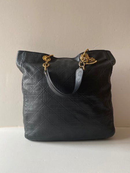 Christian Dior Black Cannage Soft Lady Dior Large Shopping Tote Bag