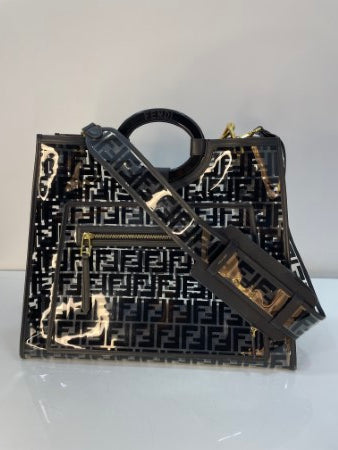 Fendi Black FF Transparent Shopper Runway Tote Bag