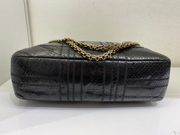 Chanel Black Python Classic Flap Jumbo Bag