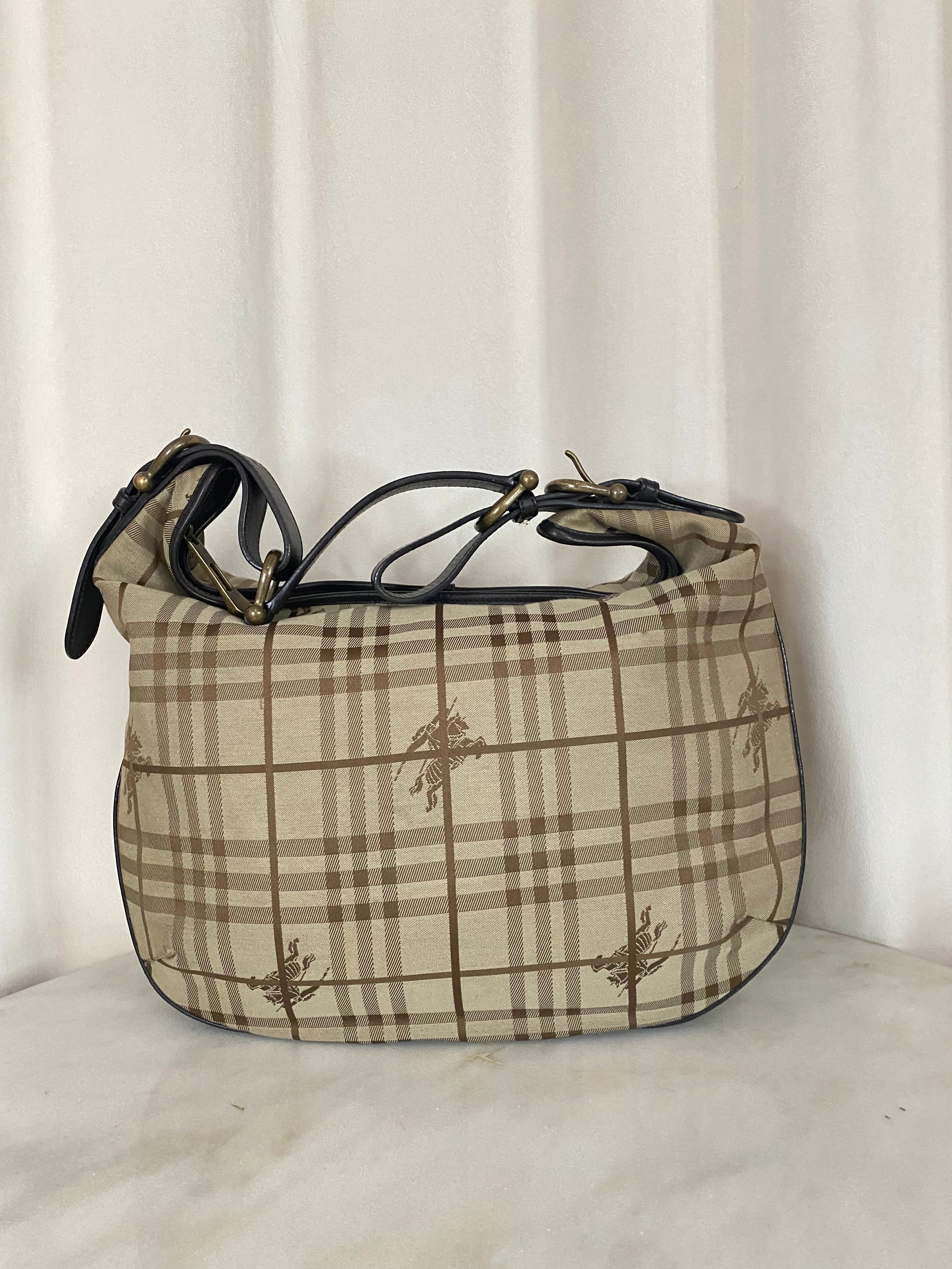 Burberry Haymarket Black Hobo Bag