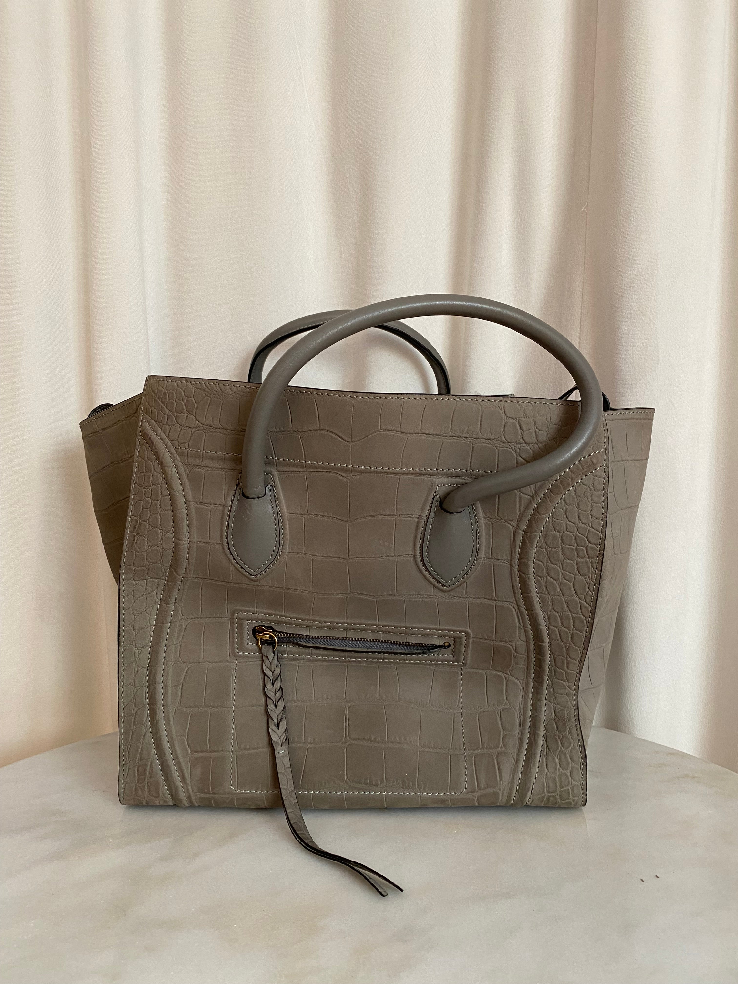 Celine Gray Croco Stamped Nubuck Lluggage Tote Bag