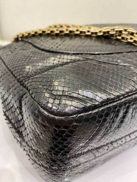 Chanel Black Python Classic Flap Jumbo Bag