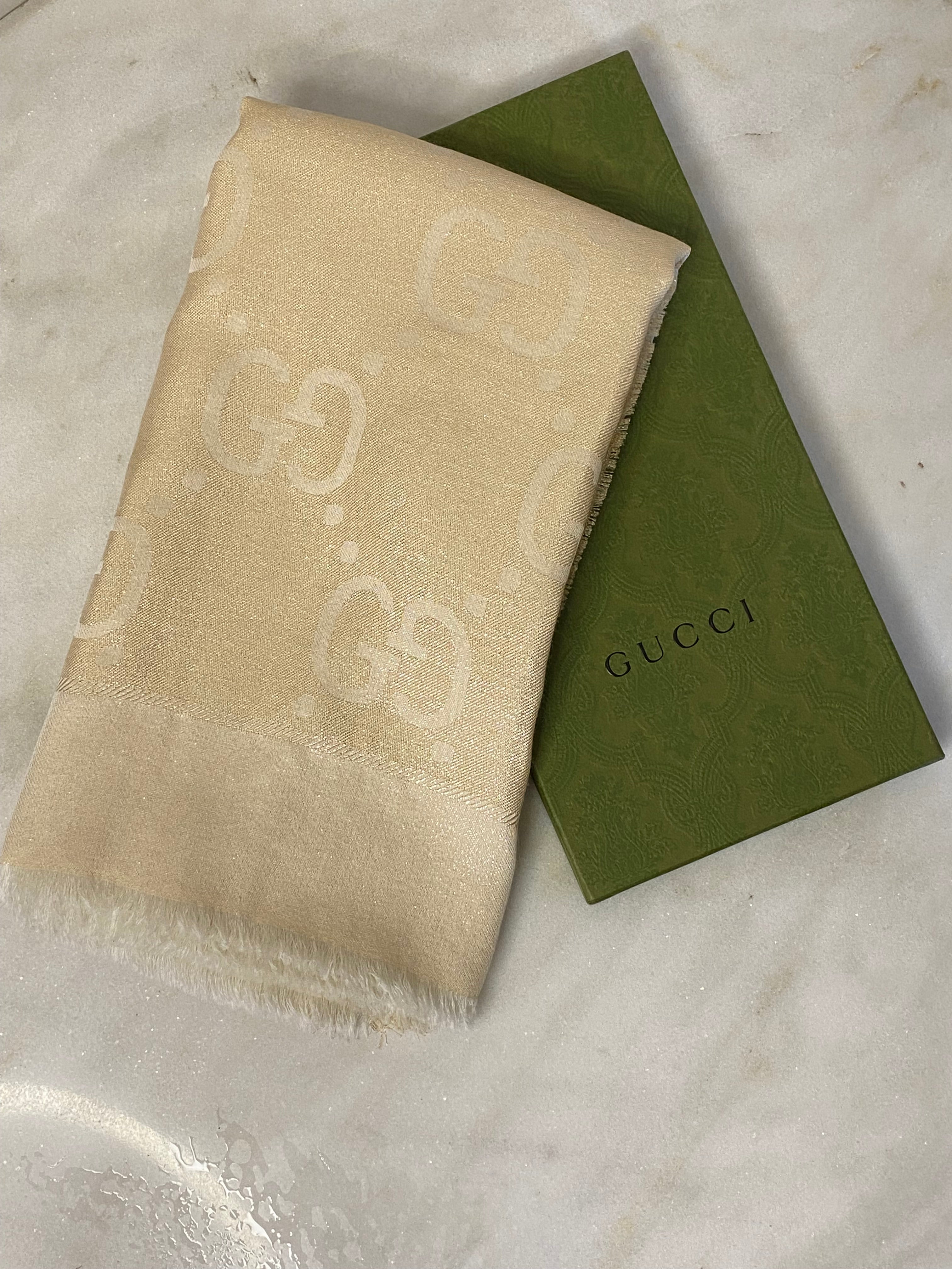 Gucci Beige GG Wool Scarf