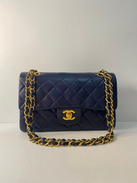 Chanel Navy Vintage Classic Double Flap Small Bag