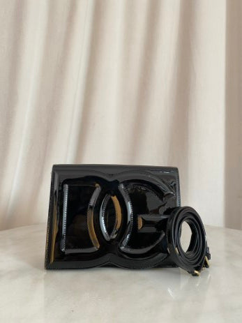 Dolce & Gabbana Black Vernis DG Logo Crossbody Bag