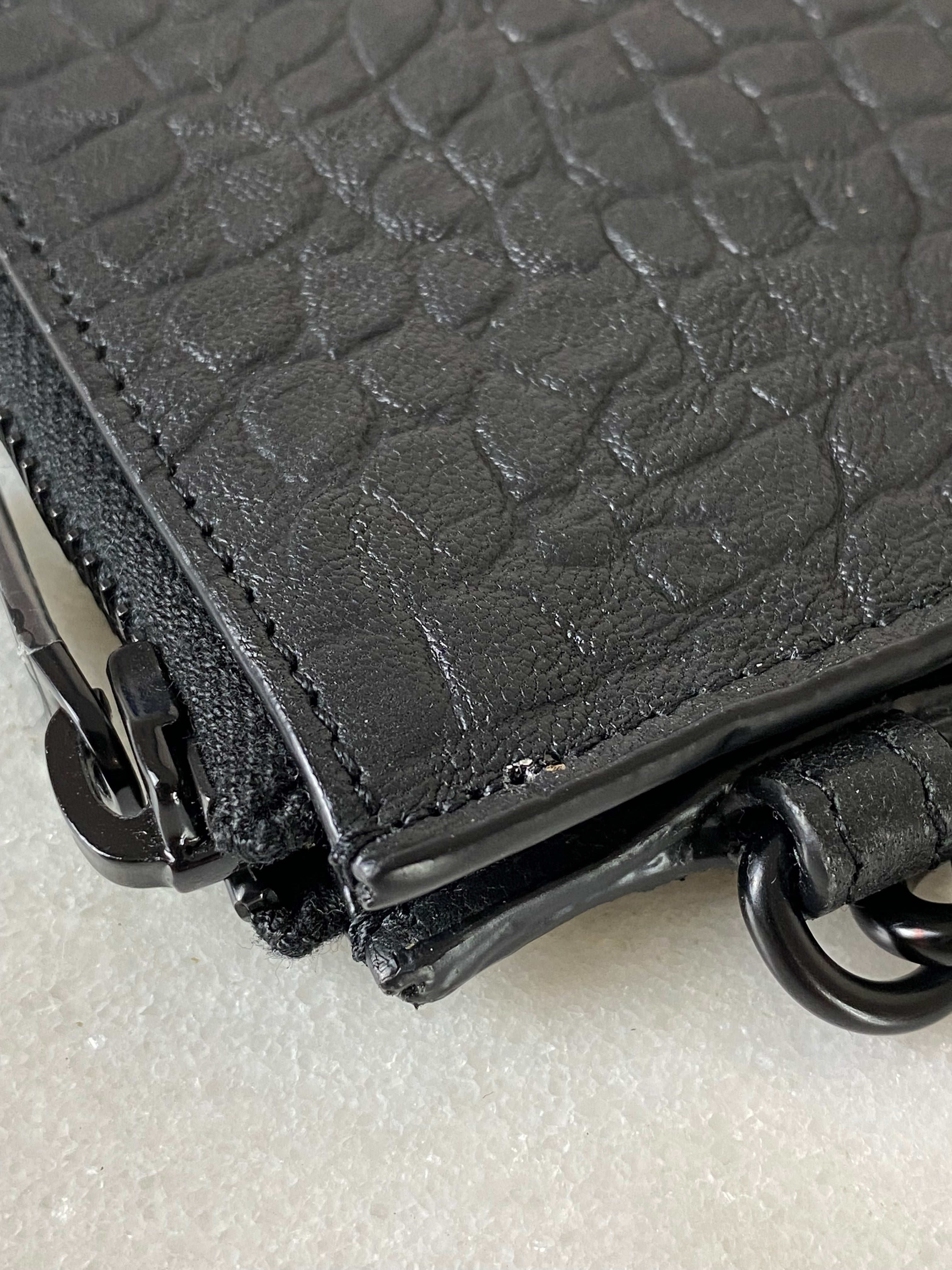 YSL Black Croco Embossed Cassandre Zip Pouch Tablet Holder