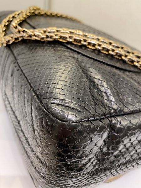 Chanel Black Python Classic Flap Jumbo Bag