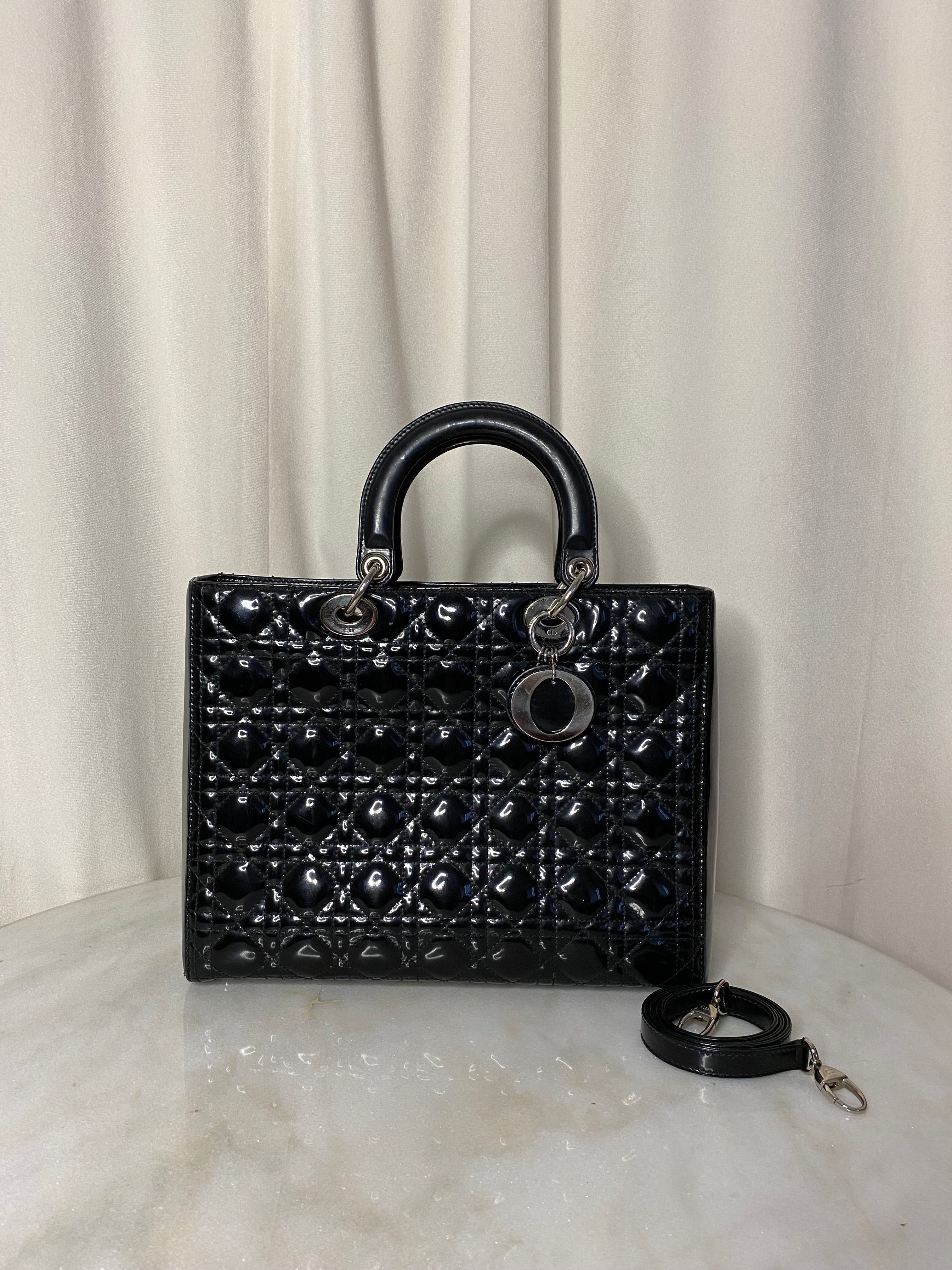 Christian Dior Black Lady Dior Tote Bag W/ Strap