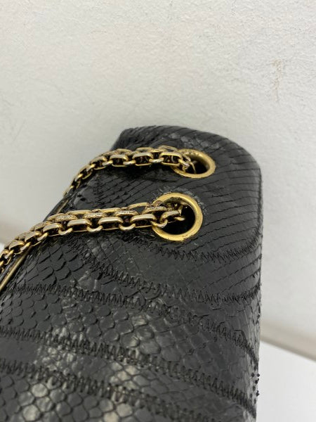 Chanel Black Python Classic Flap Jumbo Bag