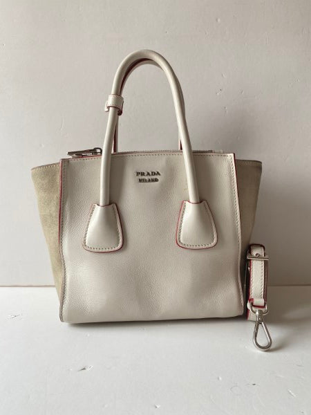 Prada White Twin Pocket Tote Bag