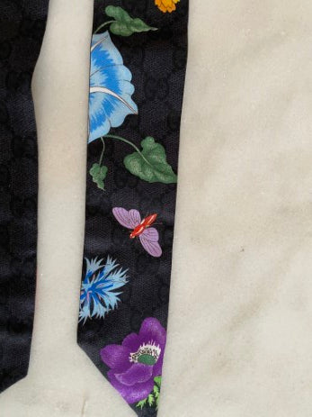 Gucci Black Multicolor Floral Beauty Silk Twill