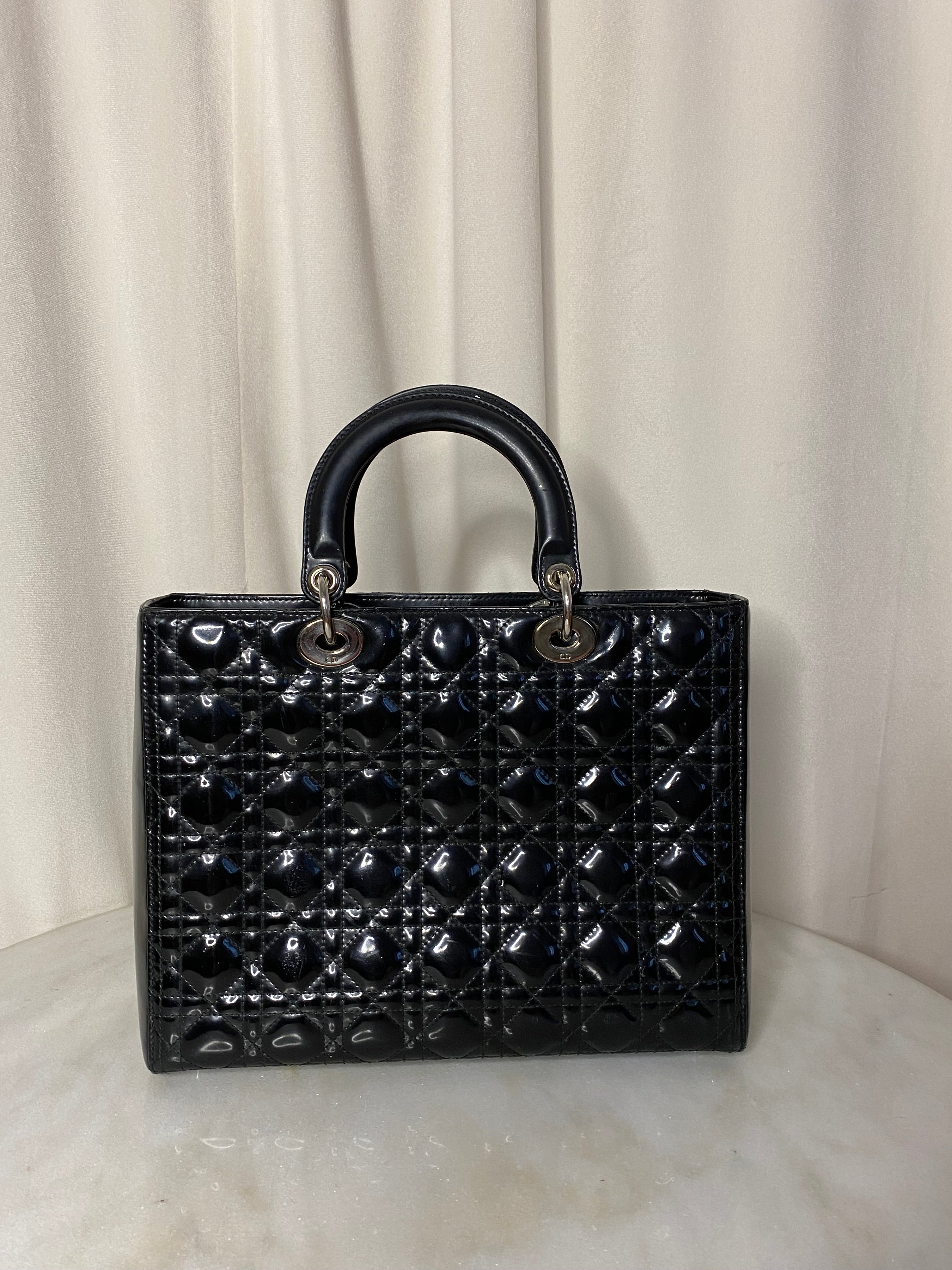 Christian Dior Black Lady Dior Tote Bag W/ Strap