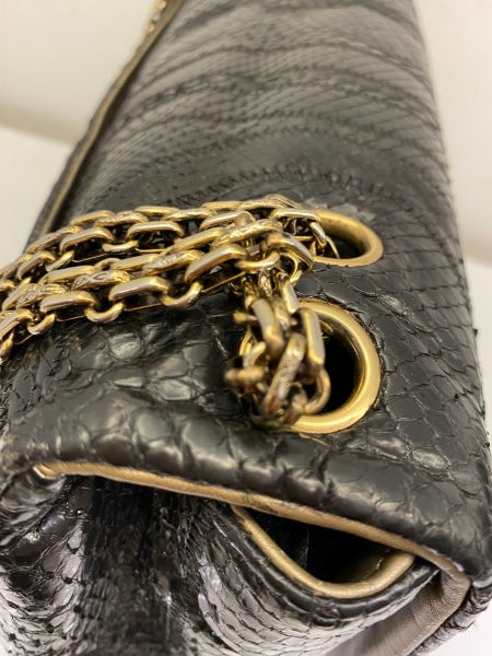 Chanel Black Python Classic Flap Jumbo Bag