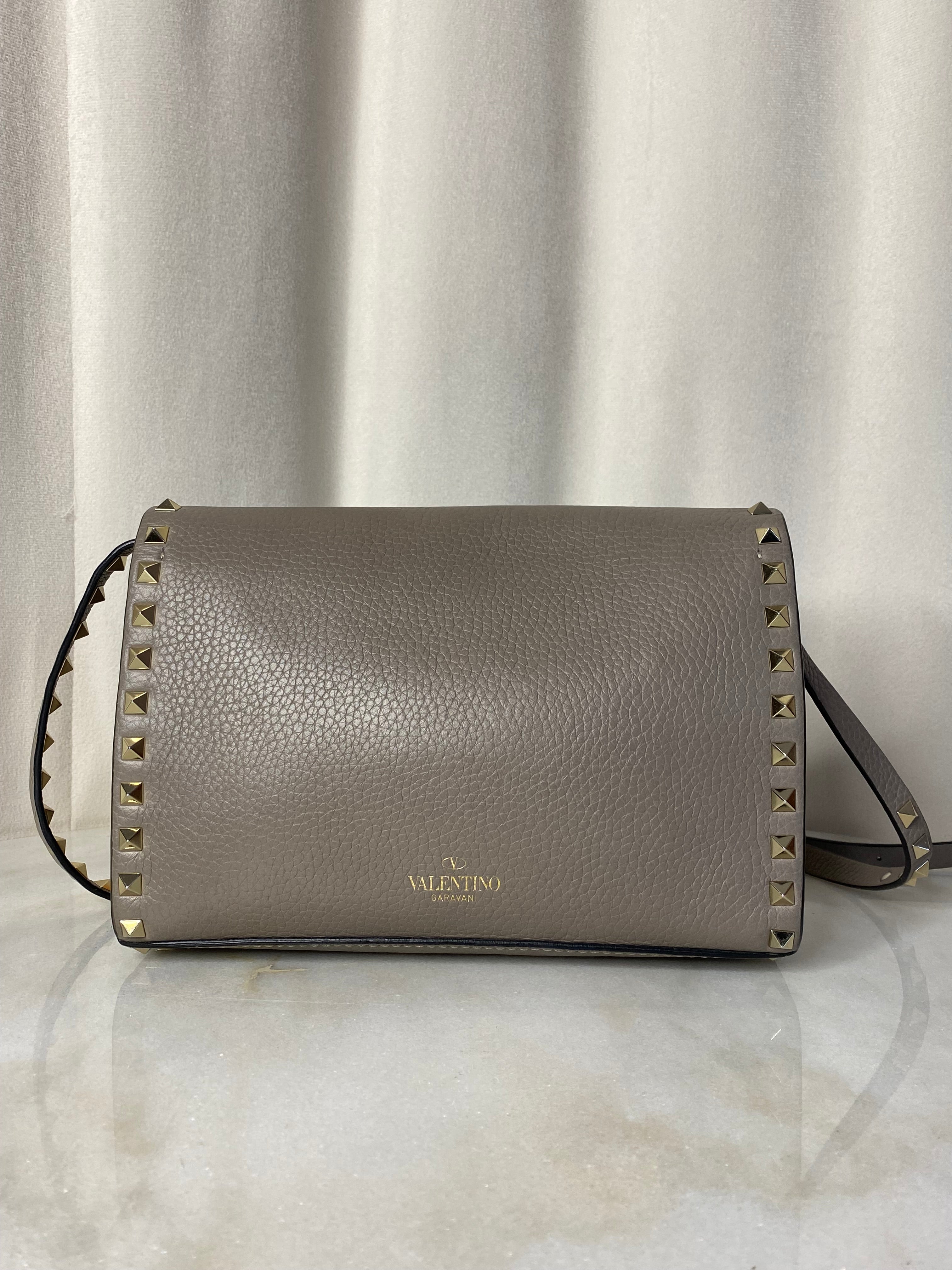 Valentino Grey Rockstud Flap Crossbody Bag