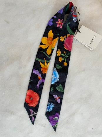 Gucci Black Multicolor Floral Beauty Silk Twill