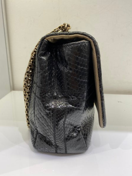 Chanel Black Python Classic Flap Jumbo Bag