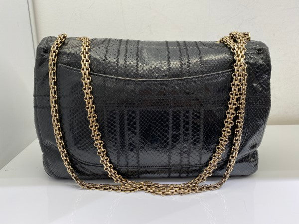 Chanel Black Python Classic Flap Jumbo Bag