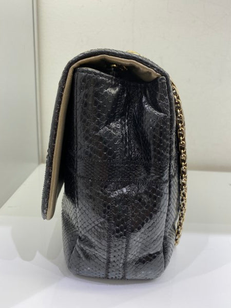 Chanel Black Python Classic Flap Jumbo Bag