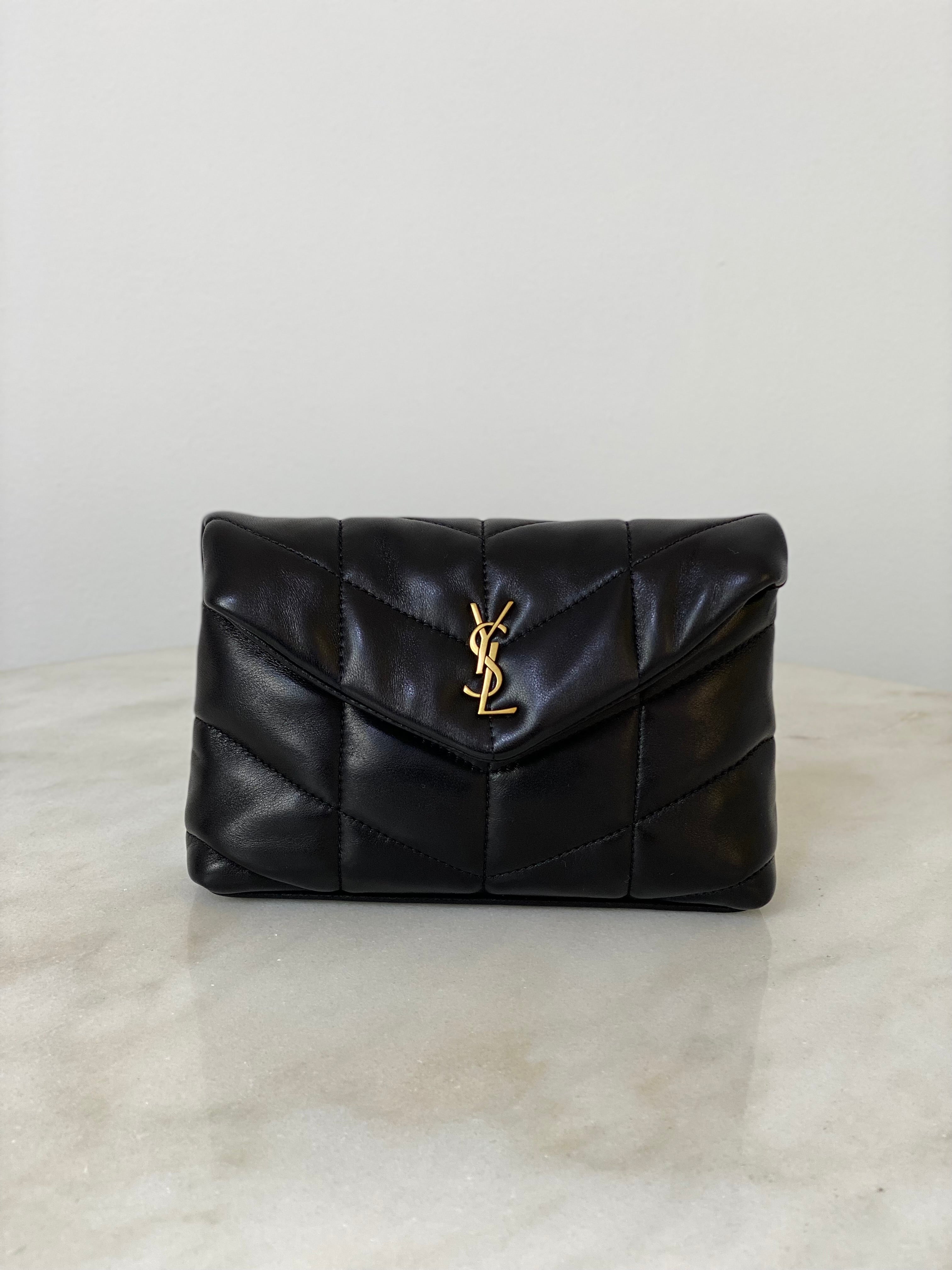 YSL Black Quilted Puffer Clutch W/ Card Holder