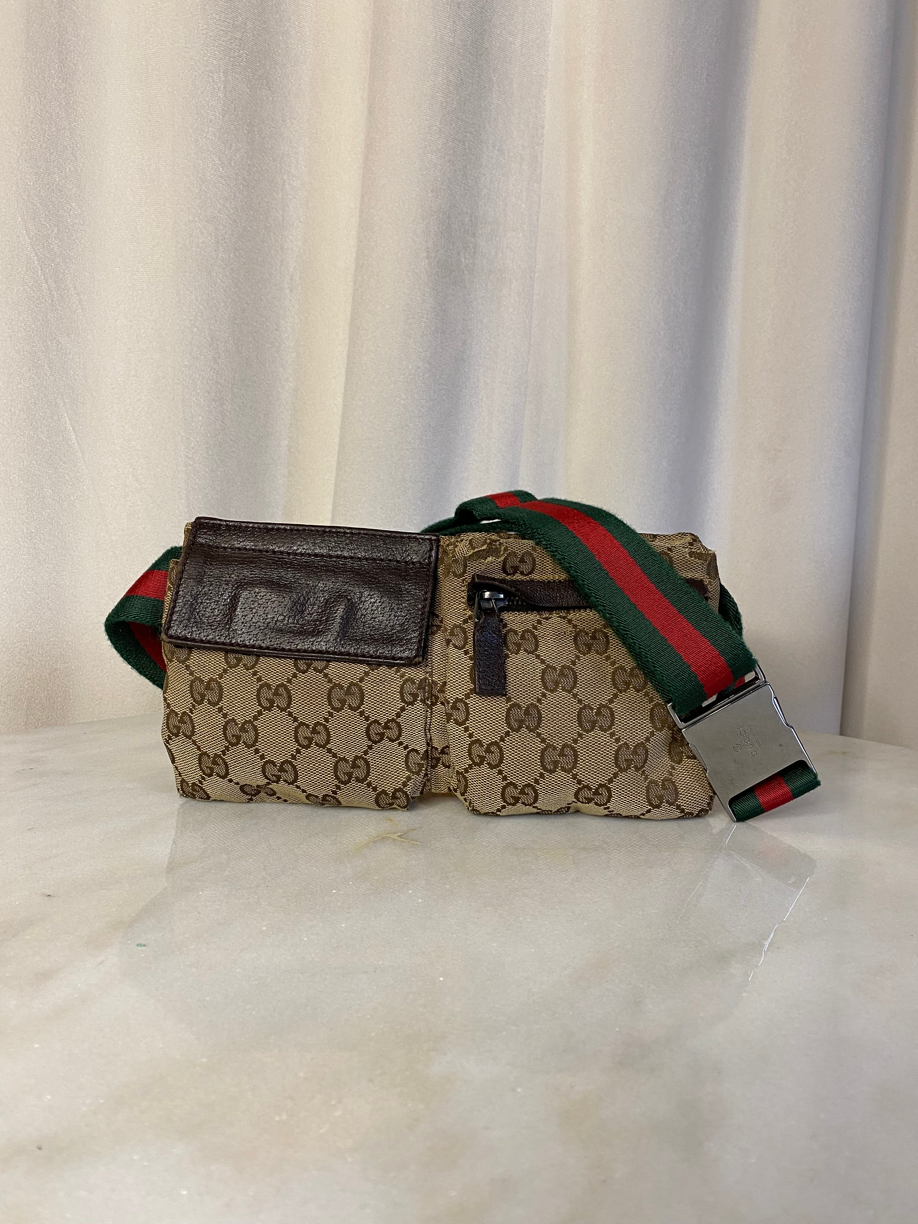 Gucci Brown GG Double Pocket Belt Bag