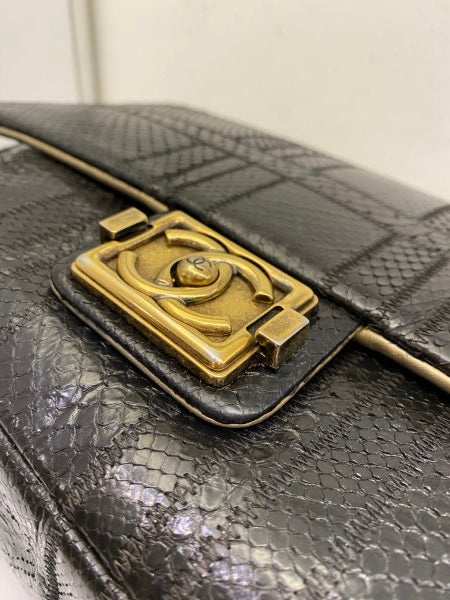 Chanel Black Python Classic Flap Jumbo Bag