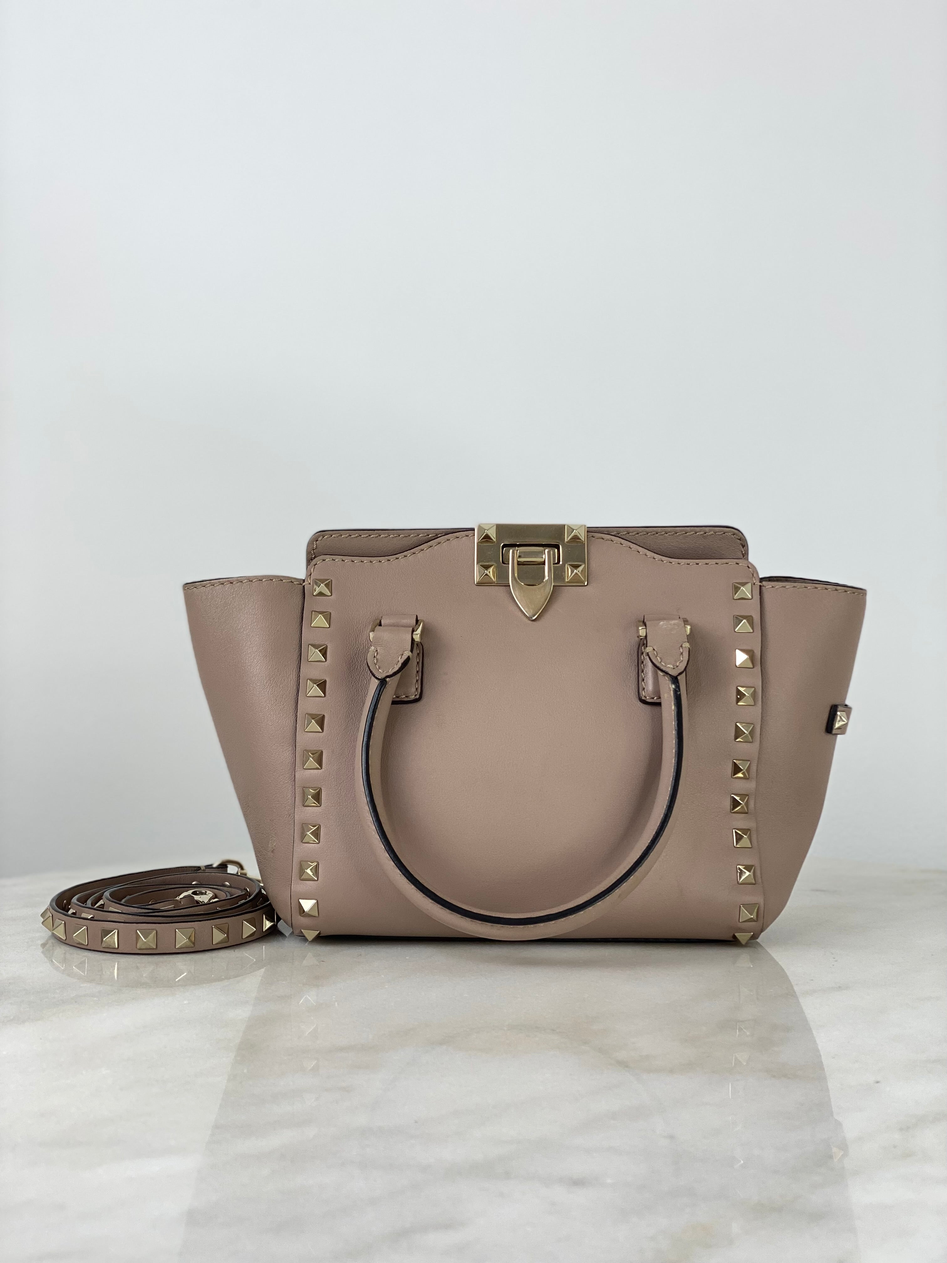 Valentino Nude Vitello Mini Studded Tote Bag W/ Strap
