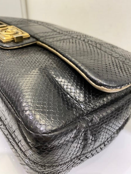 Chanel Black Python Classic Flap Jumbo Bag