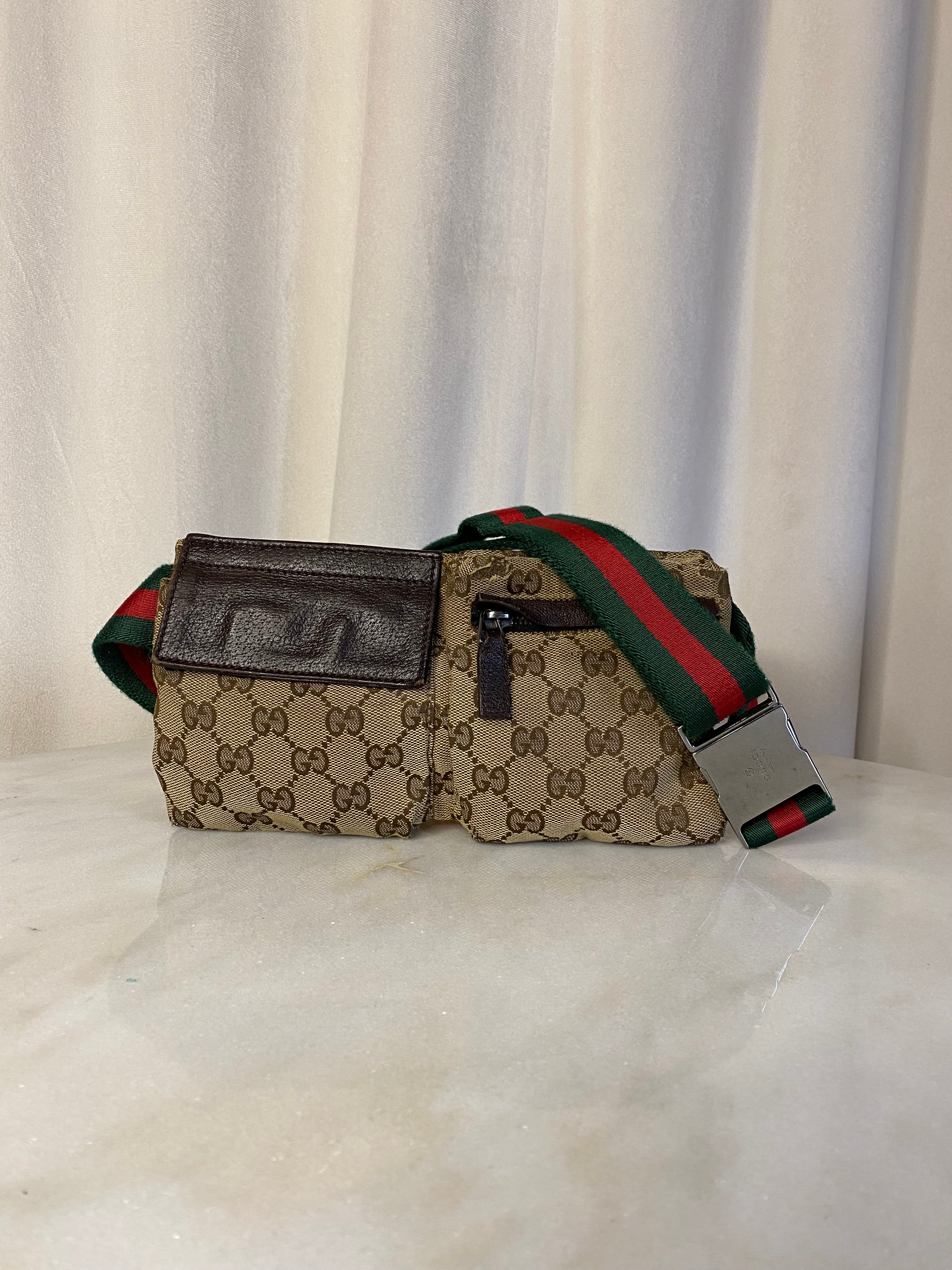 Gucci Brown GG Double Pocket Belt Bag