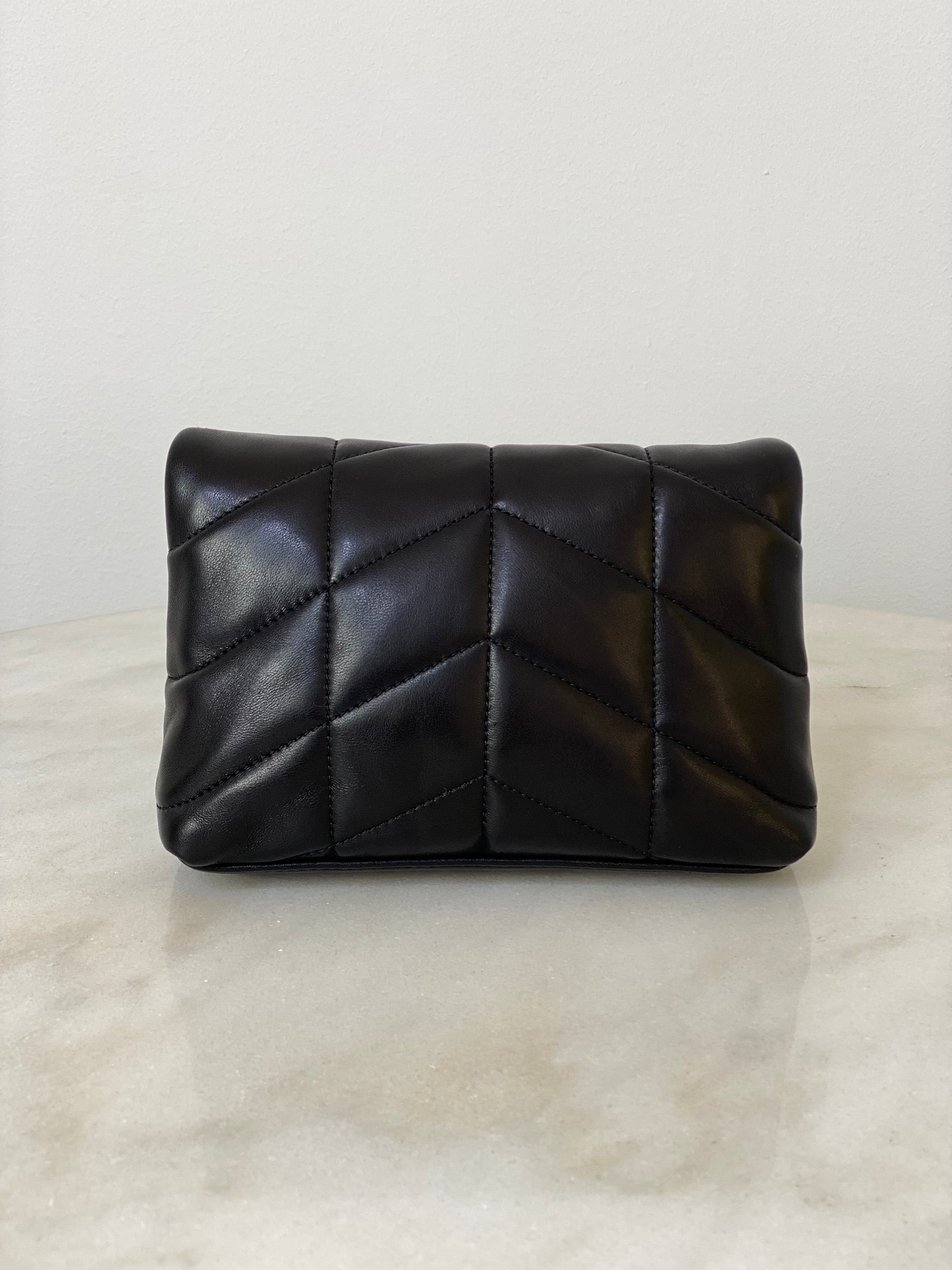 YSL Black Quilted Puffer Clutch W/ Card Holder