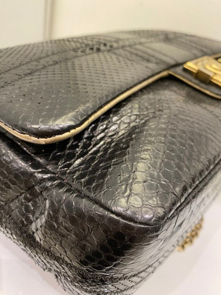 Chanel Black Python Classic Flap Jumbo Bag