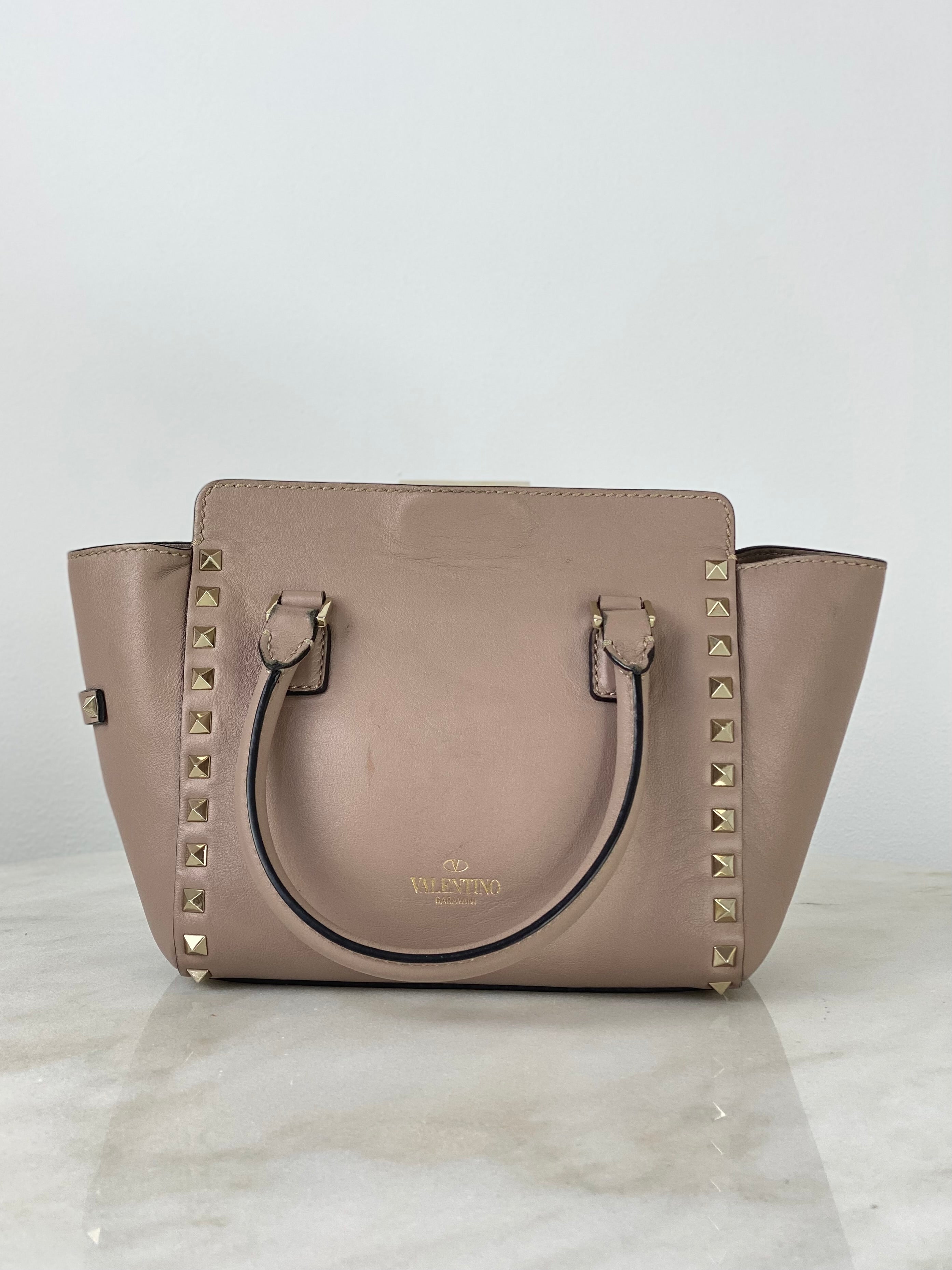 Valentino Nude Vitello Mini Studded Tote Bag W/ Strap