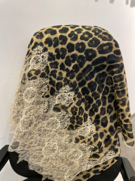 Valentino Leopard Cotton Lace Scarf