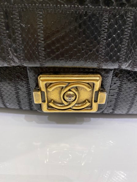 Chanel Black Python Classic Flap Jumbo Bag