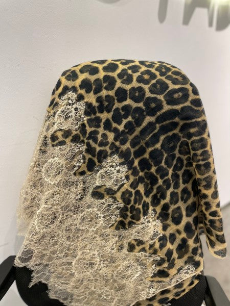 Valentino Leopard Cotton Lace Scarf