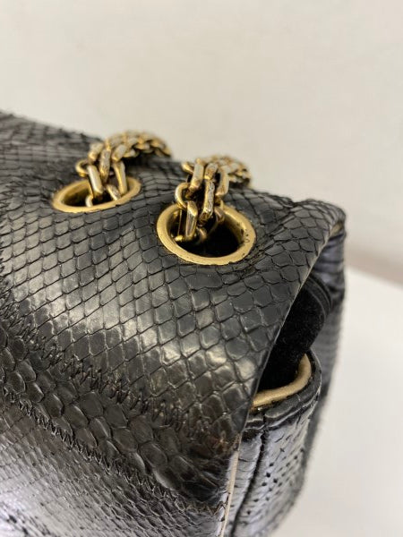 Chanel Black Python Classic Flap Jumbo Bag