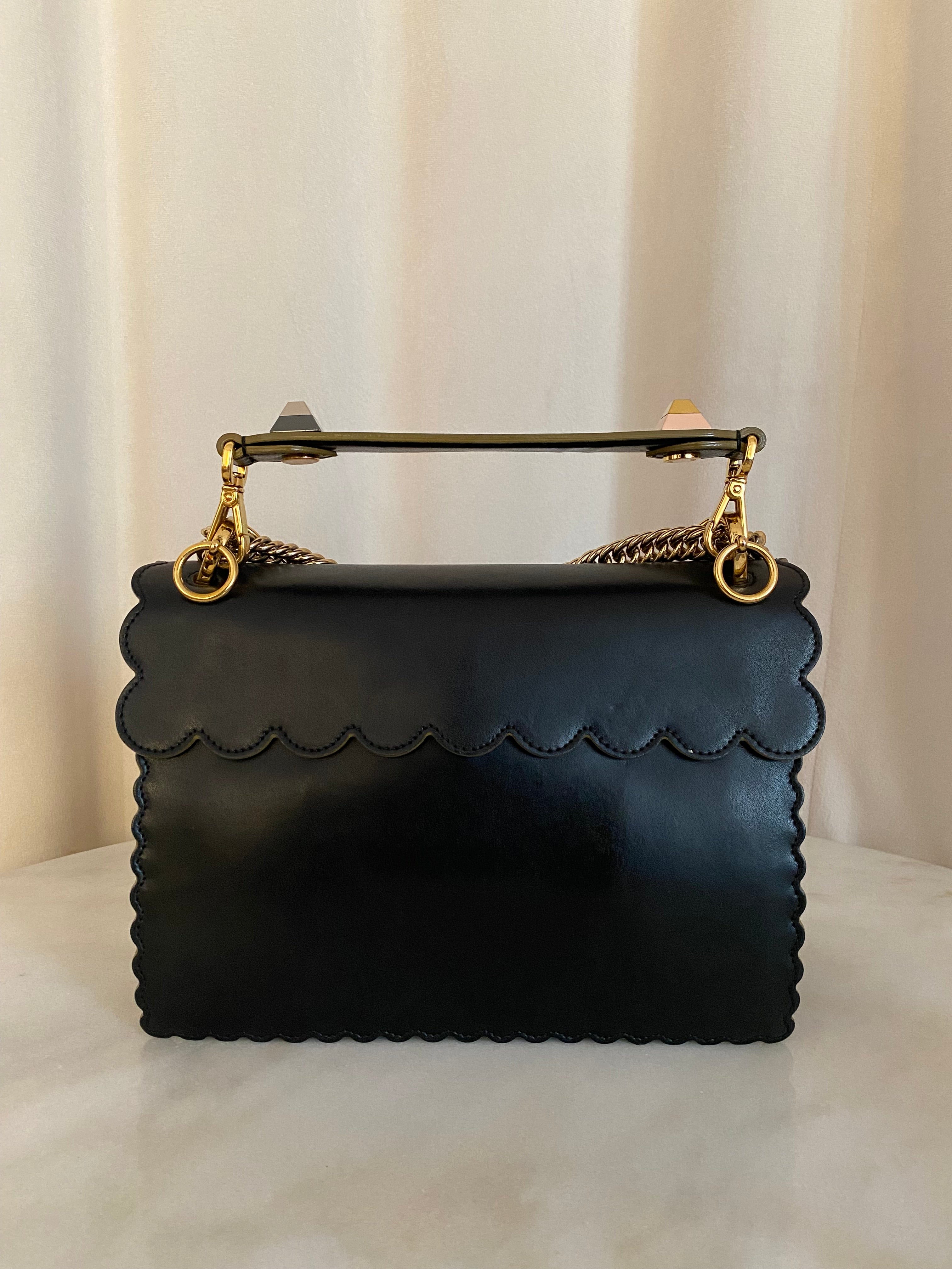 Fendi Black Kan I Vitello Liberty Studded Shoulder Bag