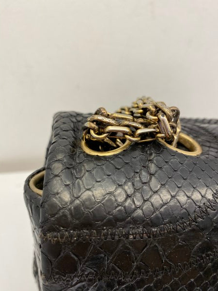 Chanel Black Python Classic Flap Jumbo Bag